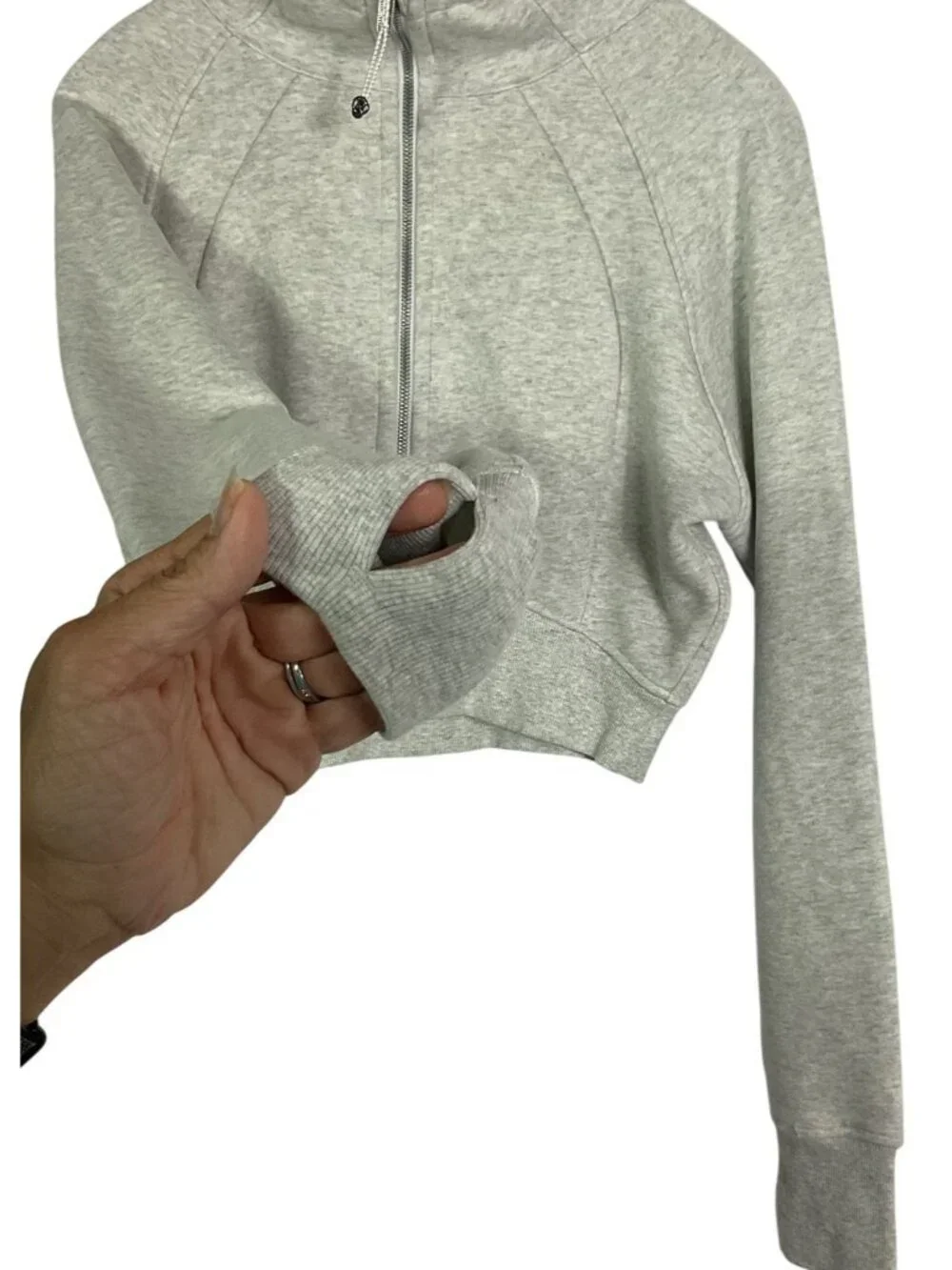 lululemon Scuba Full Zip Cropped Hoodie Heathered Core Ultra Light Grey Size 8